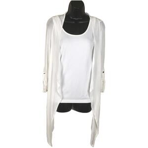 Scandal Italy Cardigan Open Front Waterfall Lace Back Silk Blend Rolltab Sleeve